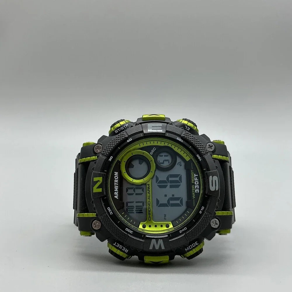 Armitron Pro Sport Mens Watch 54mm Digital Black Green Chrono Alarm 40/8284